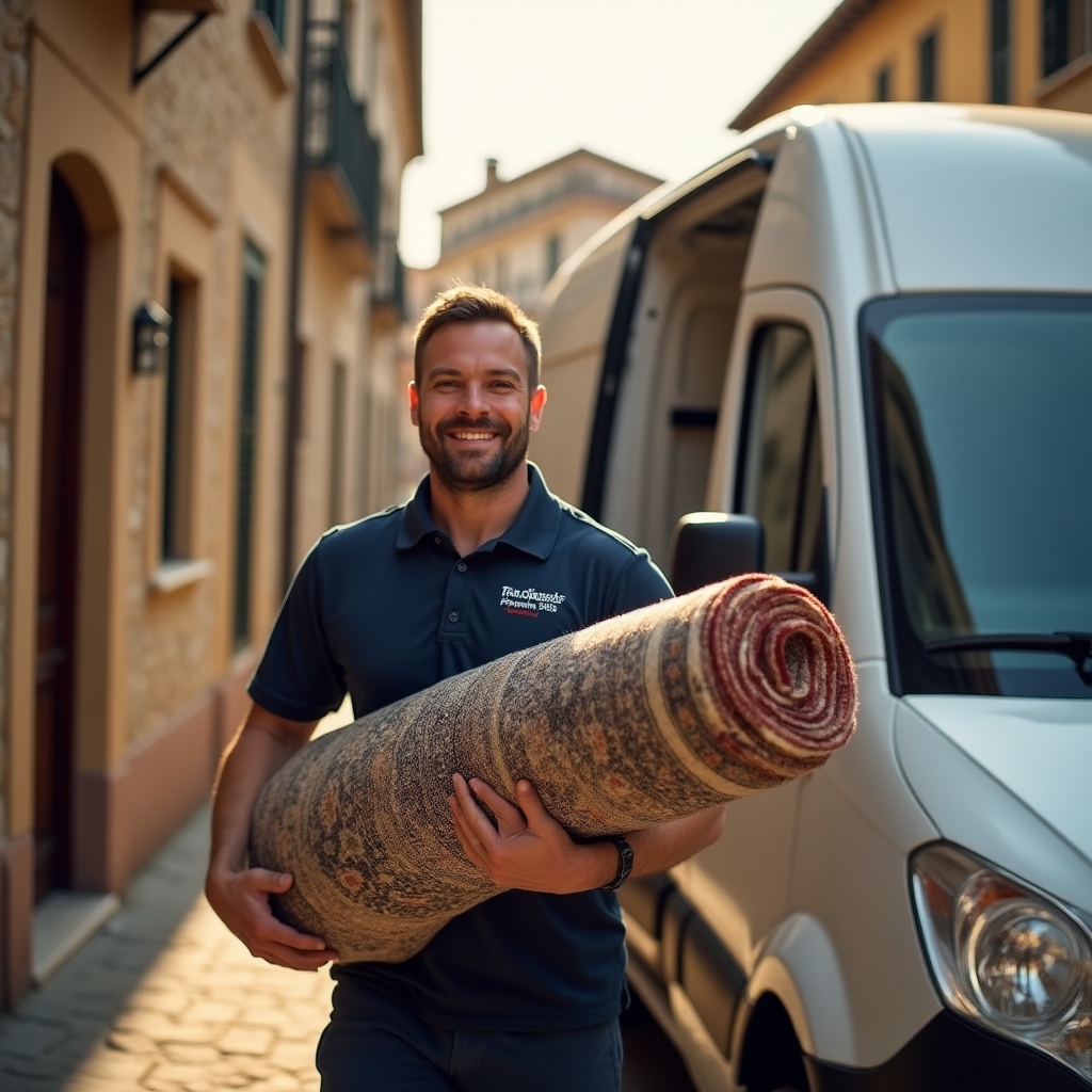 Consegna a domicilio tappeto pulito in quartiere residenziale di Lecce